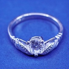 Size 8, vintage Sterling 925 silver engagement anniversary ring with cluster Cz
