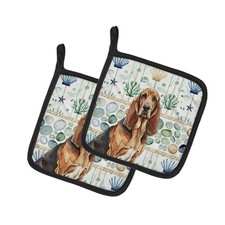 Caroline's Treasures Liver Tan Bloodhound Coastal Sea Glass Pair of Potholders