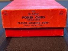 VTG 100 Plastic Interlocking Poker Chips. Original Box. Plastic Molding Corp 113