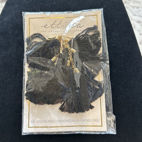 Ettika Black Tassel & Gold-tone Pierced Earrings - New on Card - Picture 2 of 6