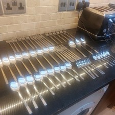 Vintage KOREA Cutlery Stainless Steel Entire 56 Piece Set One Cake Fork Missing