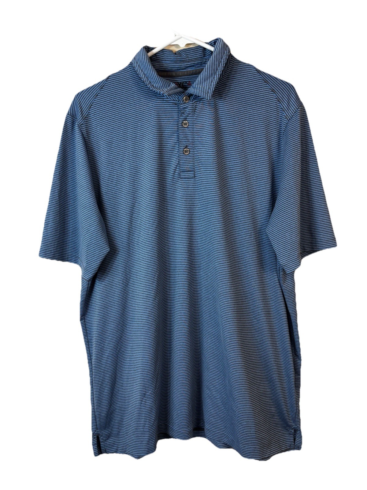 Johnston & Murphy XC4 Polo Shirt Mens L Blue Striped Performance Golf Stretch