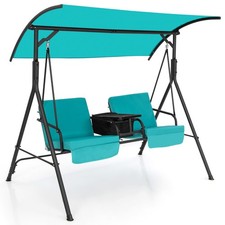 Outdoor 2-Person Porch Swing Canopy Swing Chair Loveseat Swing Turquoise