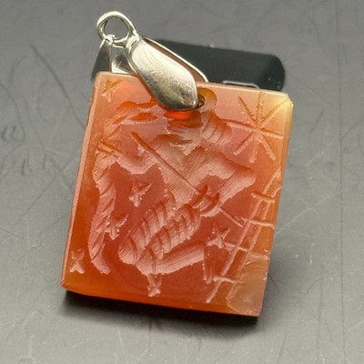 Genuine Ancient Roman Eastern Agate Stone Intaglio Pendant Silver Color
