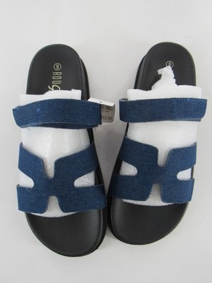 Women s Rouge Denim Jean Chambray Dark Blue Flat Sandals Size 9: Brand New!!