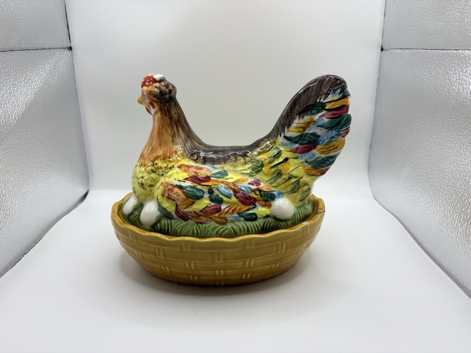 Hen On Nest & Eggs Jar Hand Painted Ceramic Kitchen Storage Chicken Schramberg image 3