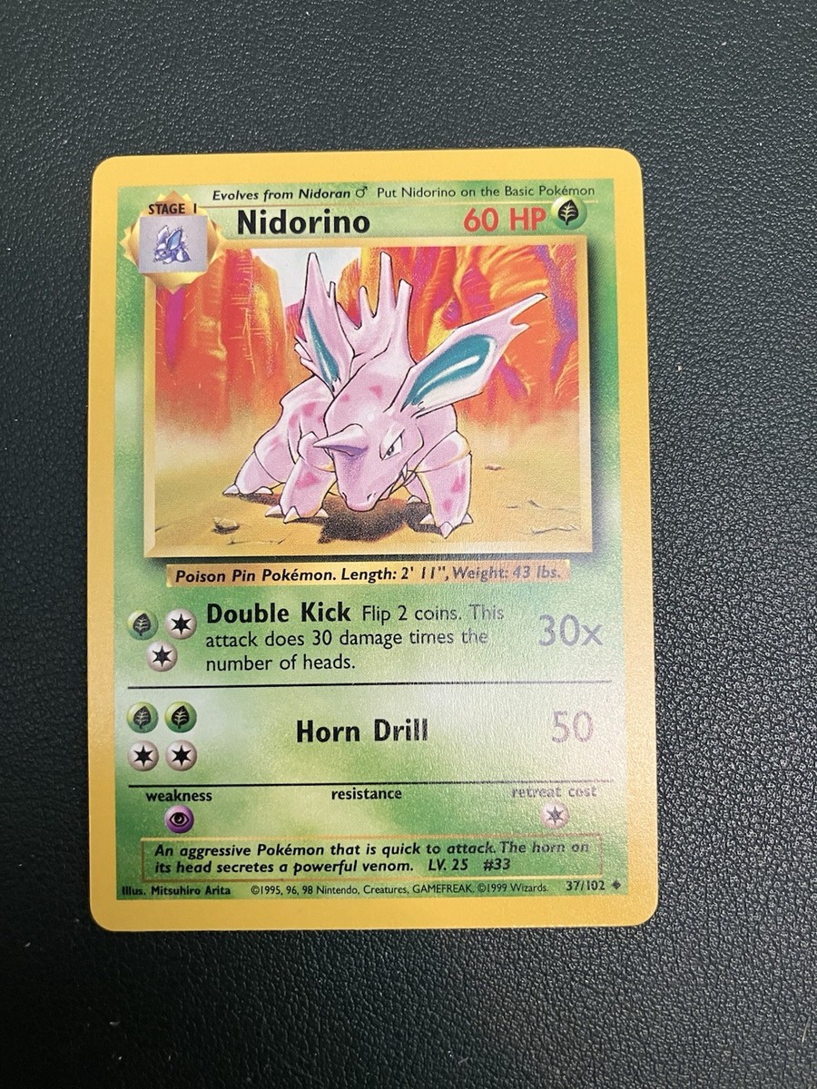 1995 nidorino pokemon card value Nidorino - 37/102 - 1995 Base Set Unlimited - Uncommon