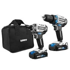 HART 20V Cordless BL Drill + Impact Combo 10" Bag, x2 2Ah Batteries, 3 Jaw Chuck