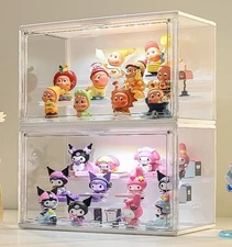 Set of 2 Figure Clear Acrylic Display Cases with Lights, 3 Tiers, 14”, Showcase