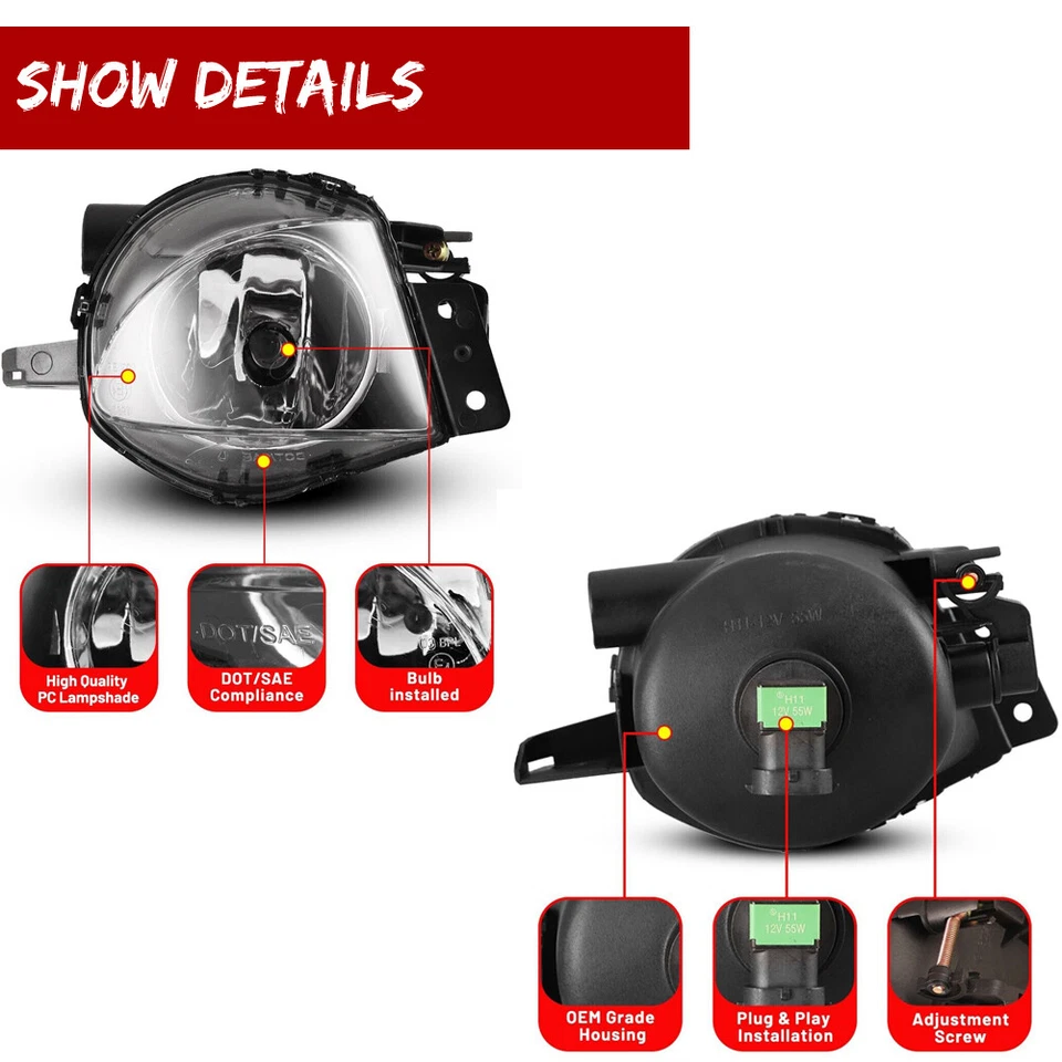 Par de faros antiniebla transparentes para parachoques BMW E90 325i 328i 330i 335i 2006-2008 Foto 3 de 4