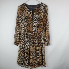 Zara Basic XS Animal Printed Brown Sheer Lined Dress Elastic Waistband