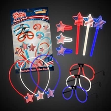 50pc 4th of July Glow Party Pack – Red White Blue USA Glasses Bracelets Wands