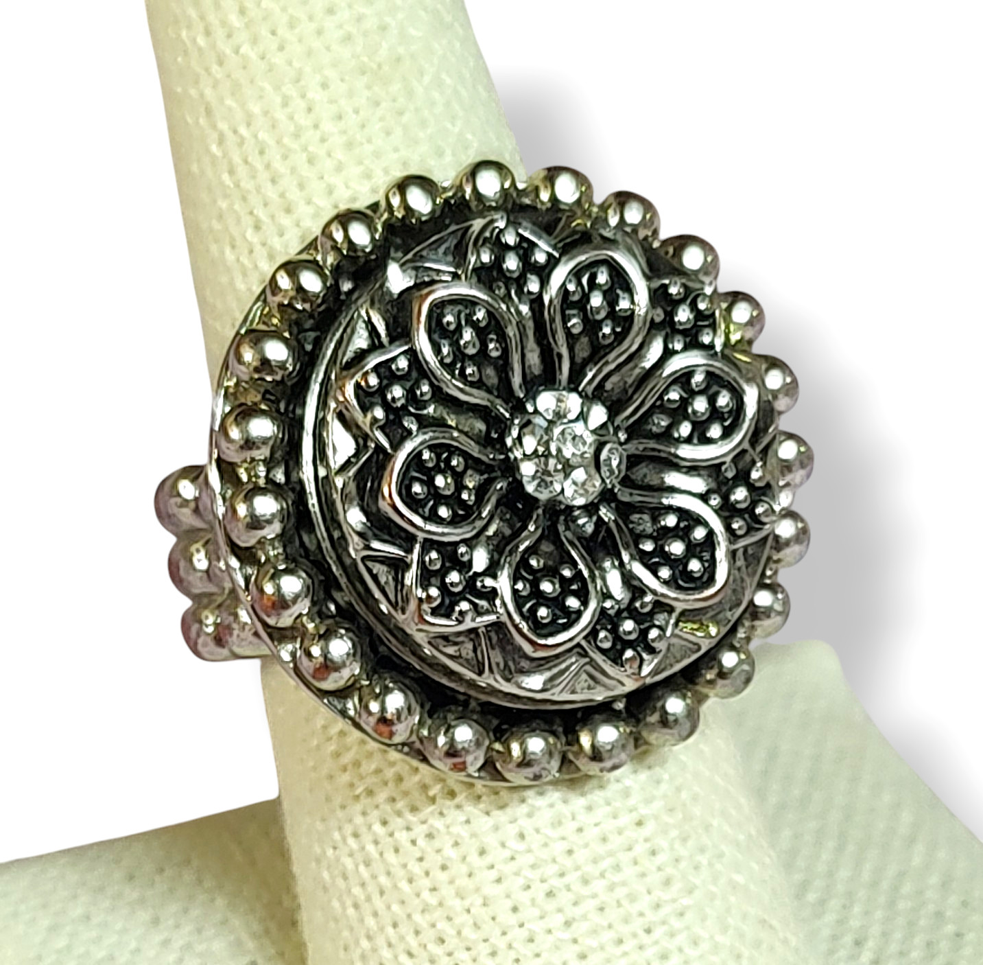 Adjustable Silver Tone Statement Ring Chunky Blin… - image 3