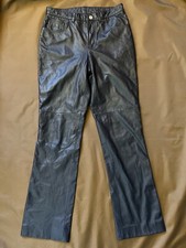 Vtg RALPH Ralph Lauren Leather Pants Jeans   Dark Blue Boot Cut Knee   Size 6