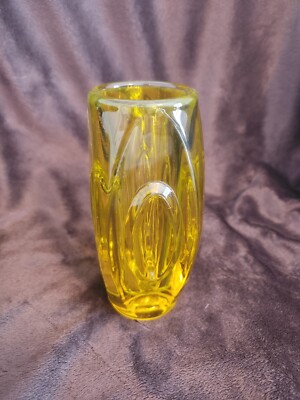 Mid Century Bohemian Czech Sklo Union Rosice Glass Amber Vase Rudolf Schröter