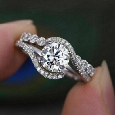 Bypass Wedding Ring Set 2.80Ct Round Cut Moissanite White Gold Finish in Size 6