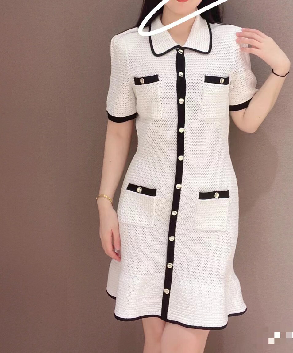 Self Portrait Women's White Knitted Waistband Short Sleeved