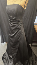 David's Bridal Maxi Princess Strapless A-Line Prom Dress Black Satin Size 4