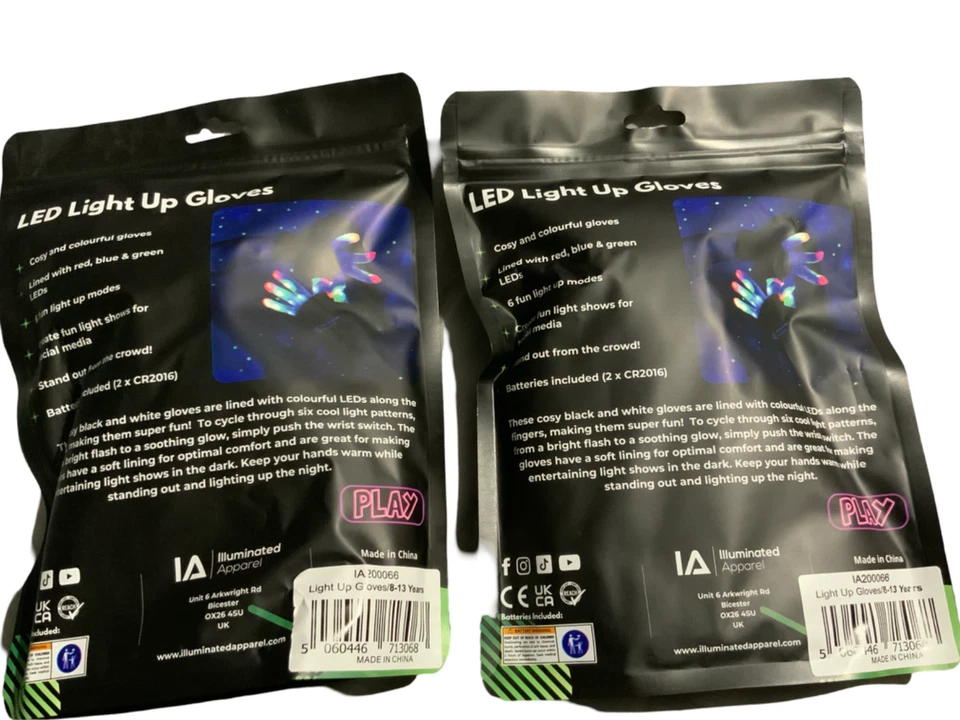 2x Illuminated Apparel Kids LED Light Up Flashing Gloves 8-13 yrs - Image 4 of 4