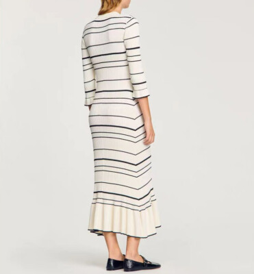 Women Sandro V-neck Striped 3/4 Sleeve Slim Fit Knit Midi Dress | eBay