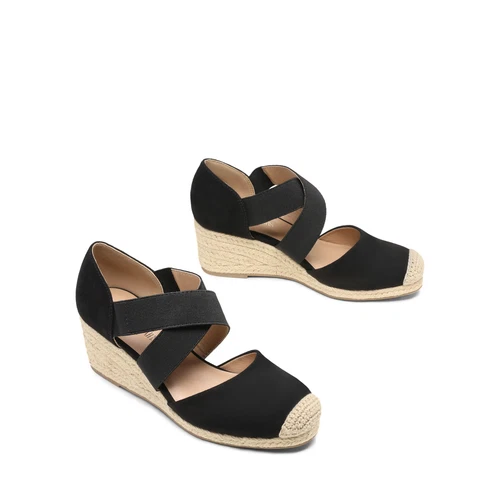 Women Espadrilles Platform Wedge Sandals Elastic Strap Close Toe Dress Shoes - Picture 3 of 36