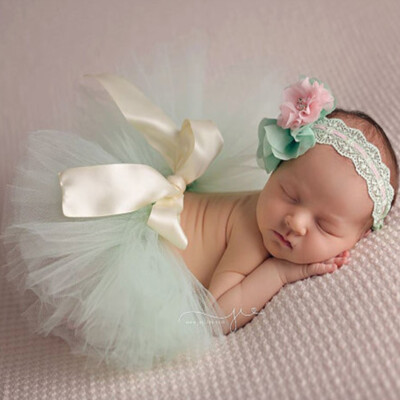 Green Newborn Baby Girl Tutu Skirt Dress Headband Photography