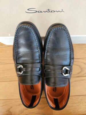 Santoni Leather Loafers used but good condition SANTONI Mens Penny Loafer Shoes ITALY Size 8 D Brown Leather  main image 4
