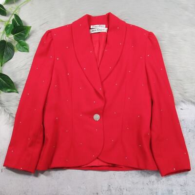 ADELE SIMPSON Vintage Rare Studded Embellished Red Jacket Blazer Women s Size 12