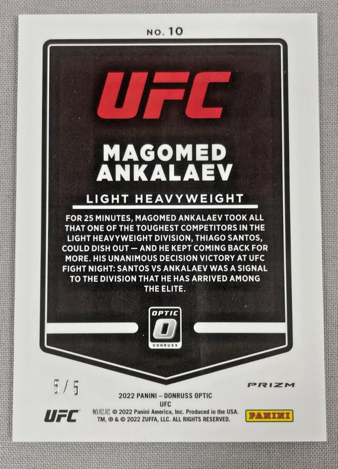 2022 Donruss Optic UFC Magomed Ankalaev #10 Green 5/5 BOOKEND - Image 2 of 3