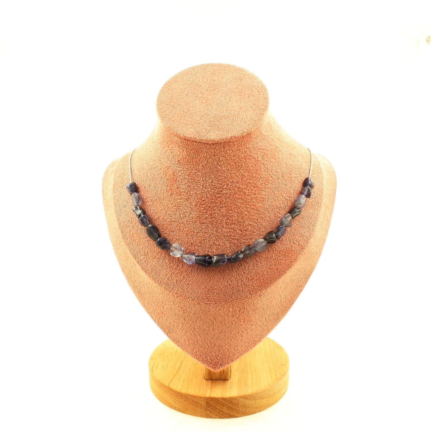 Collier iolite de Madagascar pierres et minéraux naturels cordon chaine 20 perles