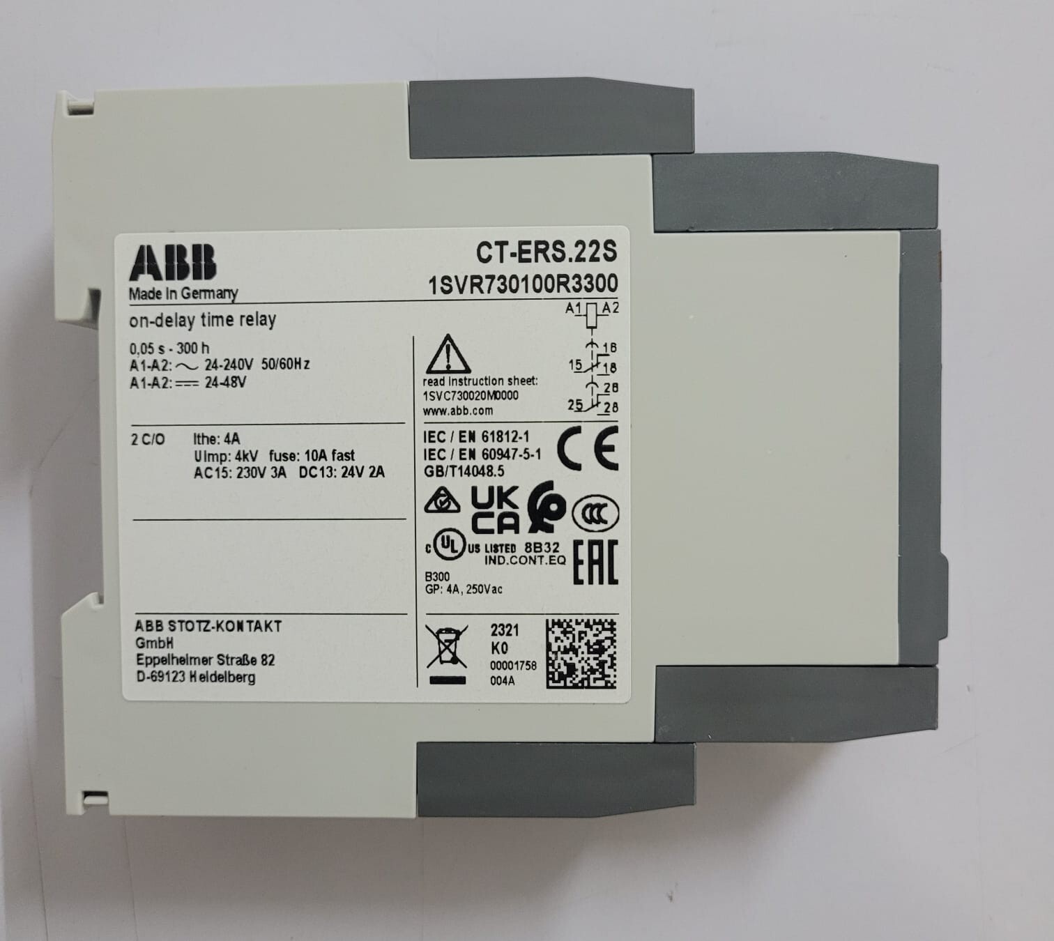 ABB CT-ERS.22S ON-DELAY TIME RELAY 1SVR730100R3300 NEW FREE SHIPPING
