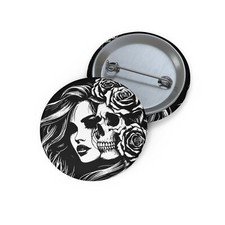 Black and White Skull Lady Pin, Gothic Punk Lapel Button, Personalized Badge,