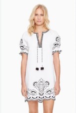 PARKER Embroidered Black & White Puff Sleeve Boho Mini Dress Size Small