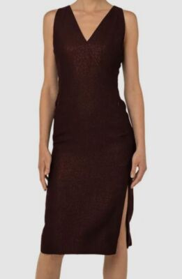 $2490 Akris Women's Red Shimmering Side-Slit Sheath Virgin Wool Dress Size 4