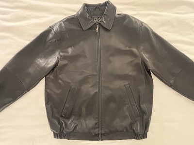 Jos. A. Bank Signature Collection Black Leather Bomber Jacket Size