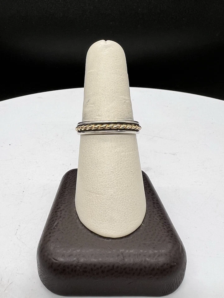 Anillo de cuerda de dos tonos James Avery retirado de plata esterlina y oro de 14 k talla 8,5