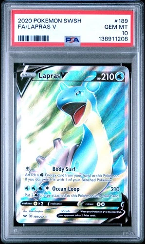 PSA 10 - LAPRAS V #189 FULL ART - 2020 POKEMON SWORD & SHIELD BASE SET