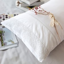 White Lace Pillowcases Standard Size Set of 2, 100 Cotton White Eyelet Pillo...