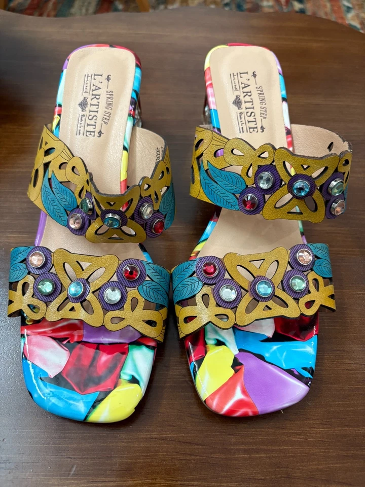 Spring Step L'Artiste Jeweled Embellished Leather Sandals Dreamy-YM, Sz 40 US 9 - Image 2 of 4