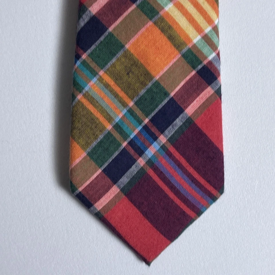 Винтажный мужской узкий розовый оранжевый клетчатый галстук Chaps опрятный классический Ivy Campus - Изображение 2 из 4