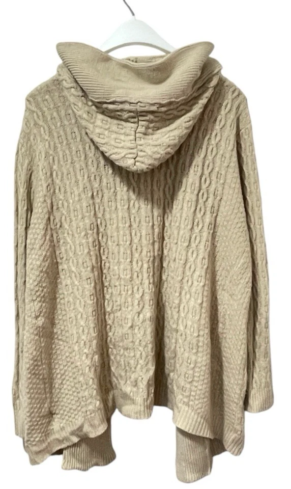Cárdigan abierto Simply Couture beige tejido con cable mezcla de lana para mujer con capucha LEER Foto 2 de 4