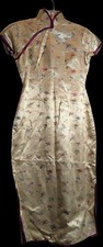 Vintage GOLD FLORAL BROCADE Cheongsam Qipao Dress POSSIBLY NEVER WORN Small Sz