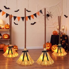 2 Pcs Halloween Decoration Indoor 37" Animated Floating Lighted Witch Broom