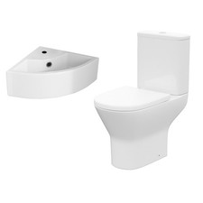 Nes Home Cloakroom Quarter Circle Corner Basin & Rimless Close Coupled Toilet 