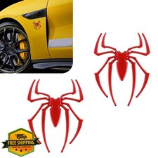 KUQUTIDY 2PCS 3D Spider Emblem Metal Chrome Car Badge Decal Red Exterior