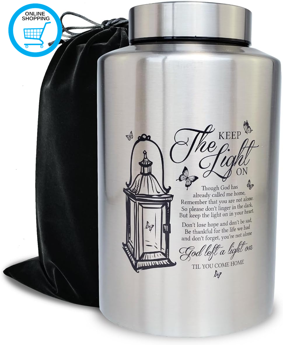 Large Stainless Steel Cremation Urns for Adult Male Female Ashes, up to 220 Lbs