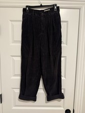 Vintage 90s Eddie Bauer Women 10 Wide Whale Corduroy Pleated Cuffed Pants Grunge