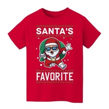 Kids/Youth XL Christmas Santa  s Favorite Graphic Tee Red Unisex