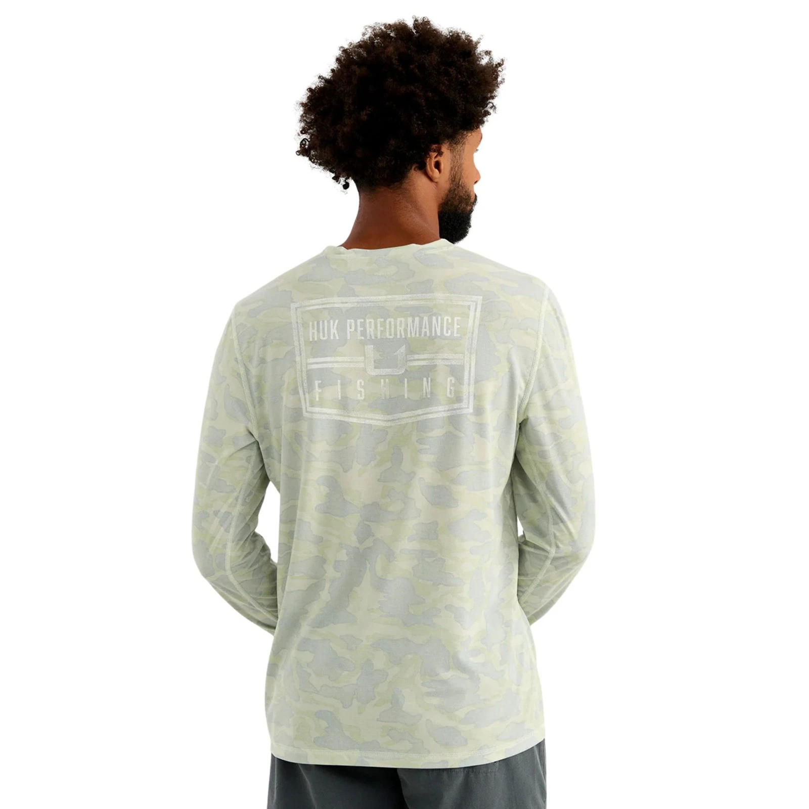 Huk Drift Printed Long Sleeve Crew Men's Tech Shirt, Pale Algae, Small
