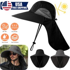 Wide Brim Sun Hat with Neck Flap UV Protection Hiking Fishing Cap for Men Women